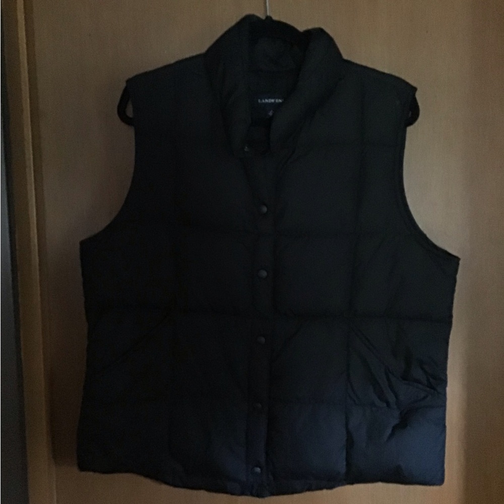 Lands' End Black Quilted Down Puffer Vest - L 14-16